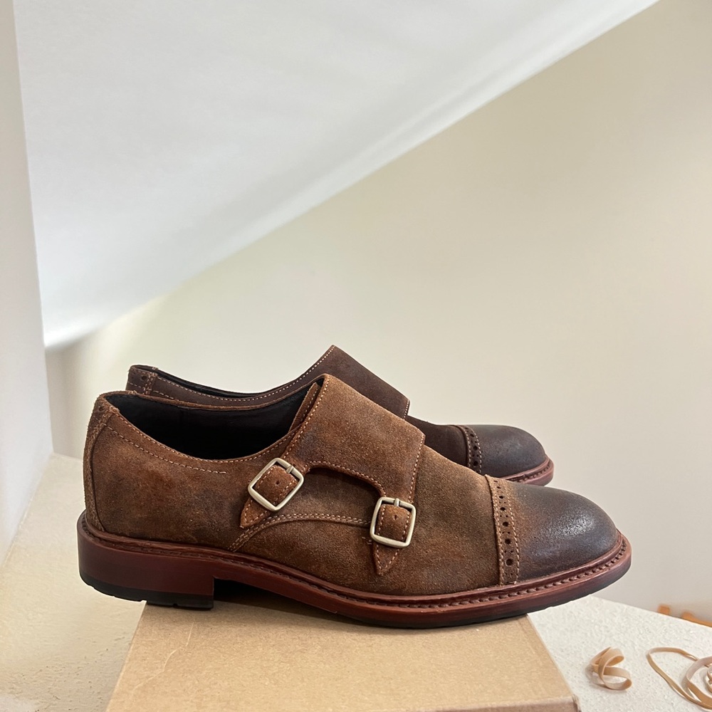 HS TRASK MENS SHOES LANGLEY DOUBLE MONK OIL-FINISHED SUEDE BROGUE CAP TOE Sz 8.5